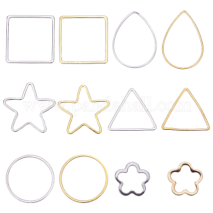 SUNNYCLUE 120Pcs 6 Styles Stainless Steel Beading Hoop Earring Finding with Geometric Pendant Connector Charms Square Drop Star Round Flower Triangle for Earrings Necklace Bracelet Jewelry Making FIND-SC0001-09-1