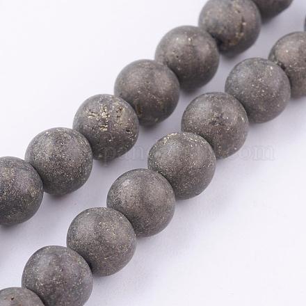 Natural Pyrite Beads Strands G-P303-03-6mm-16-1