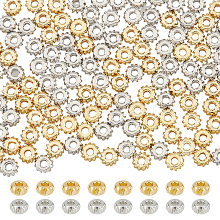 DICOSMETIC 120pcs 2 Color Flat Round Spacer Beads Fancy Cut Round Beads Platinum and Golden Beads 4mm Disc Beads Brass Spacer Beads for Jewelry Making KK-DC0003-61-1