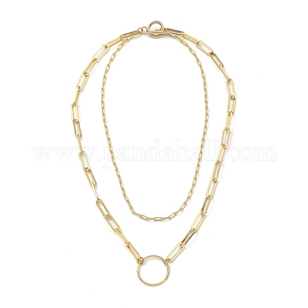 Brass Paperclip Chain Double Layer Necklaces NJEW-JN03054-1