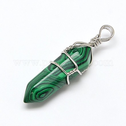 Faceted Bullet Malachite Double Terminated Pointed Pendants G-J260-B04-1