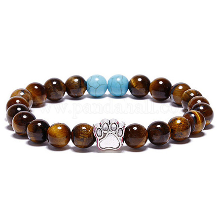 Bracelets extensibles en œil de tigre naturel et perles synthétiques turquoise pour femmes et hommes XZ2326-5-1