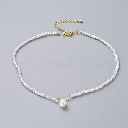 Glass Pearl Beads Pendants Necklaces NJEW-JN02564-01-1