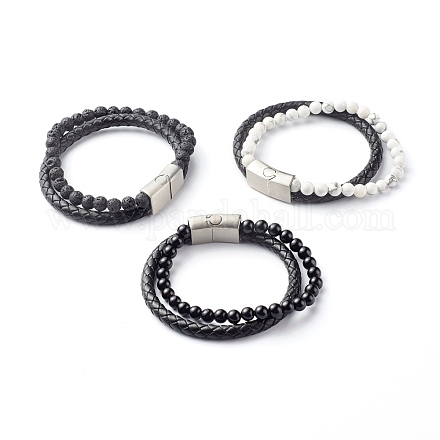 Mehrsträngige Armbänder aus natürlichen gemischten Steinen mit runden Perlen BJEW-JB06566-1