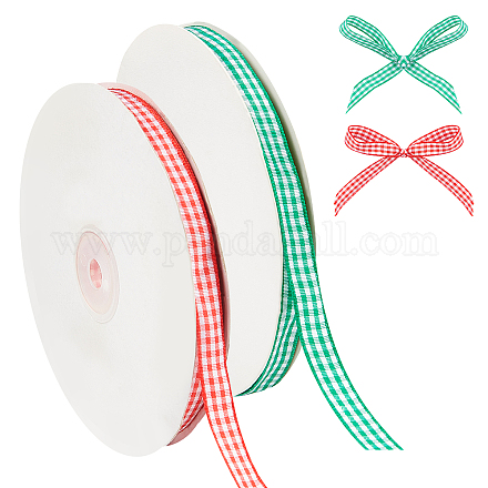 Pandahall 2 rollo de 100 yardas de cinta de cuadros vichy cinta de artesanía de 10 mm de ancho cintas de artesanía a cuadros st. Cinta para envolver regalos de pastel de Navidad del día de San Patricio para decoración del cabello y manualidades (verde y rojo) SRIB-PH0001-14-1