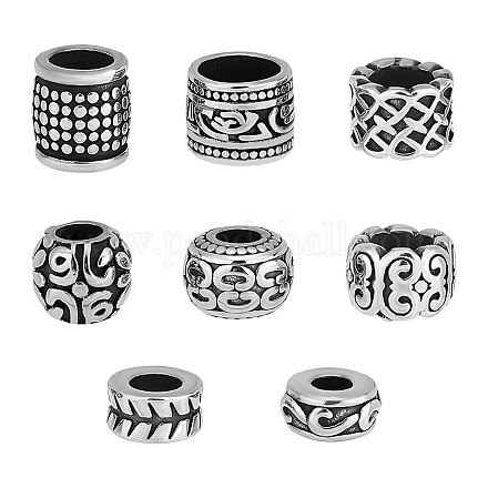 UNICRAFTALE 8pcs Antique Bronze Stainless Steel Column Beads Large Hole Hair Bead Metal Column Beads Spacer Beads European Beads for Jewelry Making Crafts Decoration 4.5~8mm Hole STAS-UN0043-66-1