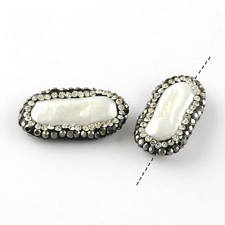 Perline ovali in conchiglia naturale con strass in argilla polimerica PEAR-R014-03-1