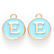 Golden Plated Alloy Enamel Charms, Cadmium Free & Lead Free, Enamelled Sequins, Flat Round, Sky Blue, Letter.E, 14x12x2mm, Hole: 1.5mm