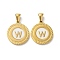 Ion Plating(IP) 304 Stainless Steel Pendants, Flat Round Shell Charms with Letter, Golden, Letter W, 20.5x17.5x1.5mm, Hole: 2.5x4.5mm