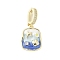 Brass Enamel Pendants, with Natural Freshwater Pearls and Brass Micro Pave Cubic Zirconia Clasp, Rectangle with Shell & Starfish Charm, Royal Blue, 17.5x13x4.5mm, Hole: 7.5x5mm