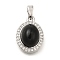 Brass Micro Pave Cubic Zirconia and Glass Pendants, Oval with Cabochon Charms, with Jump Ring, Platinum, 17x12.5x7mm, Hole: 3.5x4mm