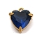 304 Stainless Steel Rhinestone Pendants, Heart, Real 18K Gold Plated, Capri Blue, 11x9.5x5mm, Hole: 1.6mm