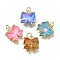 Brass Micro Pave Cubic Zirconia Charms, Bowknot, with Glass & Loop, Long-Lasting, Lead Free & Cadmium Free, Faceted, Mixed Colors, Real 18K Gold Plated, 14x13x5mm, Hole: 3mm