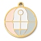304 Stainless Steel Pendants, with Enamel, Flat Round Charm, Golden, Misty Rose, 17x15x1.7mm, Hole: 1.4mm