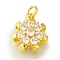 Rack Plating Brass Micro Pave Clear Cubic Zirconia Pendant, with Jump Rings, Lead Free & Cadmium Free, Long-Lasting Plated, Flower, Golden, 15x13x5mm