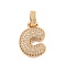 Brass Micro Pave Clear Cubic Zirconia Pendants, Real 18K Gold Plated, Letter C, 31x17x5mm, Hole: 3x6mm