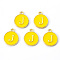 Golden Plated Alloy Enamel Charms, Enamelled Sequins, Flat Round with Letter, Gold, Letter.J, 14x12x2mm, Hole: 1.5mm
