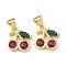 Brass Micro Pave Cubic Zirconia Pendants, Rack Plating, Cherry Charms, Lead Free & Cadmium Free, Long-Lasting Plated, Real 18K Gold Plated, 12.5x12x4mm, Hole: 4x3mm