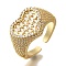 Rack Plating Heart Brass Clear Cubic Zirconia Wide Open Cuff Rings, Cadmium Free & Lead Free, Long-Lasting Plated, for Women, Real 18K Gold Plated, 14mm