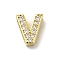 Brass Micro Pave Cubic Zirconia Beads, Lead Free & Cadmium Free, Long-Lasting Plated, Real 18K Gold Plated, Letter V, 12x10.5x5mm, Hole: 9x2mm