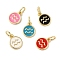 Real 18K Gold Plated Brass Enamel Charms, with Jump Ring, Long-Lasting Plated, Lead Free & Cadmium Free, Flat Round with Aquarius Charms, Mixed Color, 10x8x1mm, Hole: 4mm