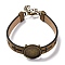 Hollow Cross PU Leather Bracelet Making, with Flat Round Alloy Tray Settings, Antique Bronze, Camel, 7-7/8 inch(20cm), 10.5mm, Tray: 18mm