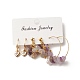 3 Pairs 3 Style Natural Amethyst Chips Beaded Cluster Dangle Stud & Leverback Earrings EJEW-JE04895-04-4
