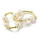 Brass & Natural Pearl Beaded Stretch Finger Ring RJEW-H220-44G-2