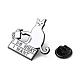 カップと言葉を持った猫 エナメルピン  バックパック服用合金ブローチ  電気泳動黒  29x30x1.5mm JEWB-H013-04EB-04-3