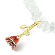 Natural Quartz Crystal Chips Beaded Stretch Bracelets with Alloy Enamel Rose Charms BJEW-JB09561-01-2