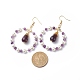 Shell Pearl & Natural Amethyst Beaded Big Ring with Teardrop Dangle Earrings EJEW-JE05044-4