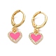 Boucles d'oreilles pendantes en forme de cœur avec zircone cubique transparente et émail rose EJEW-C030-11G-1