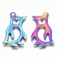 イオンメッキ201ステンレス鋼ペンダント  エッチングされた金属装飾  ペンギン  虹色  25x15x0.3mm  穴：1.8mm STAS-R114-031-2