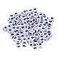 不透明な白いアクリルヨーロッパビーズ  大穴ビーズ  ハート柄とキューブ  ブルー  7x7x7mm  穴：4mm  100個/袋 OPDL-FS0001-02C-1