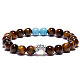 Bracelets extensibles en œil de tigre naturel et perles synthétiques turquoise pour femmes et hommes XZ2326-5-1