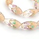 Handmade Two Tone Gold Sand Lampwork Oval with Flower Pattern Beads Strands LAMP-O007-02E-1