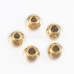 Revestimiento iónico (ip) 304 perlas de acero inoxidable, redondo, dorado, 4x3mm, agujero: 1.5 mm