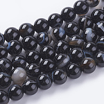 Round Dyed Natural Striped Agate/Banded Agate Beads Strands, Black, 6mm, Hole: 1mm, about 62pcs/strand, 14.8 inch