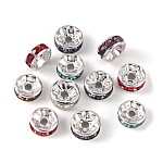 Rhinestone Spacer Beads, Iron, Grade B, Silver Color Plated, Mixed Color, 8x3.8mm, Hole: 2mm