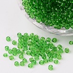 8/0 perles de rocaille en verre, transparent , ronde, verte, 3mm, Trou: 1mm, environ 1097 pcs/50 g