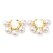 Серьги-каффы из латуни с пластиковым жемчугом и бисером EJEW-M222-03G