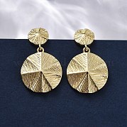 Плоские круглые серьги латунь болтающиеся EJEW-R025-25G