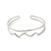 304 Stainless Steel Heart Wave Cuff Bangles BJEW-L682-028P