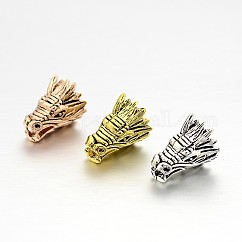 Abalorios de aleación de cabeza animales 3d dragón de estilo tibetano, color mezclado, 17x11x11mm, agujero: 3 mm