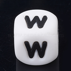 Perlas de silicona ecológicas de grado alimenticio, estilo de letra, cubo, carta.w, 12x12x12mm, agujero: 2 mm