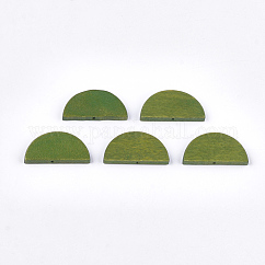 Perle di legno naturale verniciate, semicerchio, verde oliva, 15x30x4mm, Foro: 1.5 mm