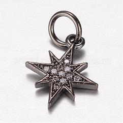 Adornos de latón micropavé de circonia cúbica, estrella, gunmetal, 14x12x2mm, agujero: 4 mm