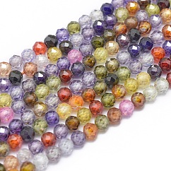 Fili di perline cubic zirconia, sfaccettato, tondo, colore misto, 4mm, Foro: 0.8 mm, circa 91pcs/filo, 14.3 pollice (36.5 cm)
