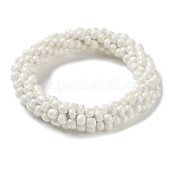 Pulsera elástica trenzada con perlas de vidrio de ganchillo, pulsera nepel estilo boho, blanco, diámetro interior: 1-3/4 pulgada (4.5 cm)