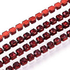 Électrophorèse fer strass strass chaînes, strass chaînes de tasse, avec bobine, siam, ss6.5, 2~2.1mm, environ 10 yards / rouleau